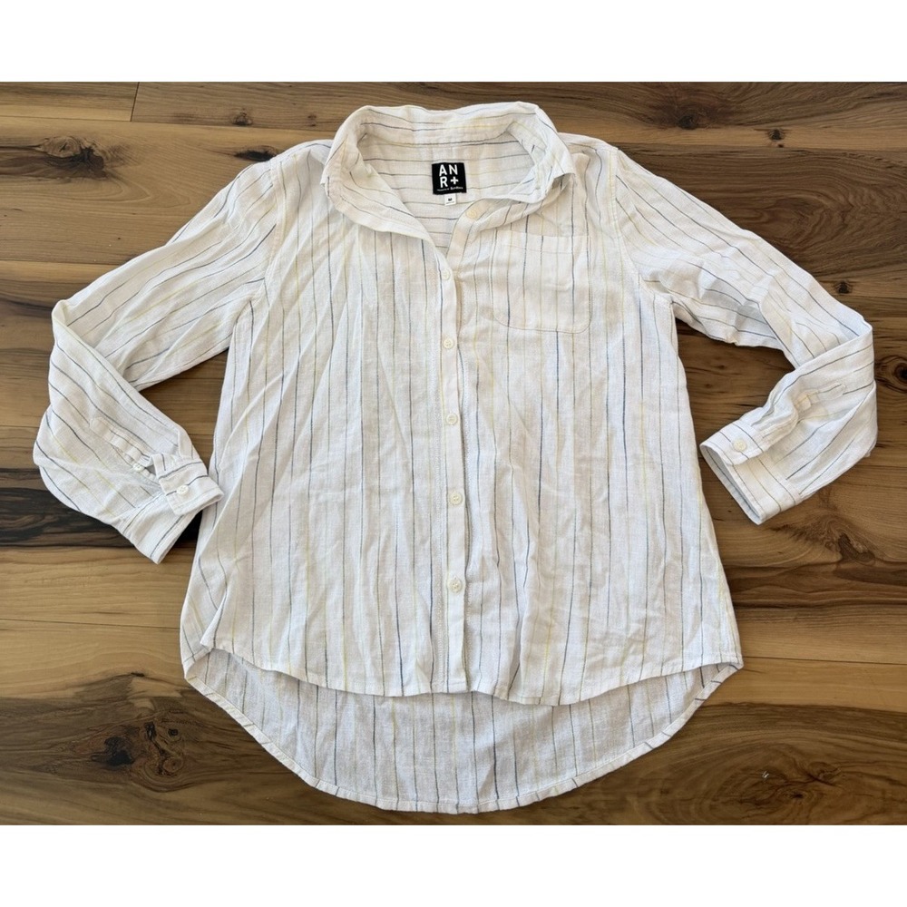 ANR+ Alp-N-Rock Women's Linen Blend Striped Button Down Shirt Tunic M